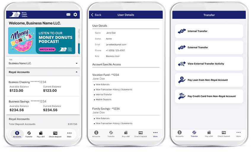 Image of RCU Business App Screens