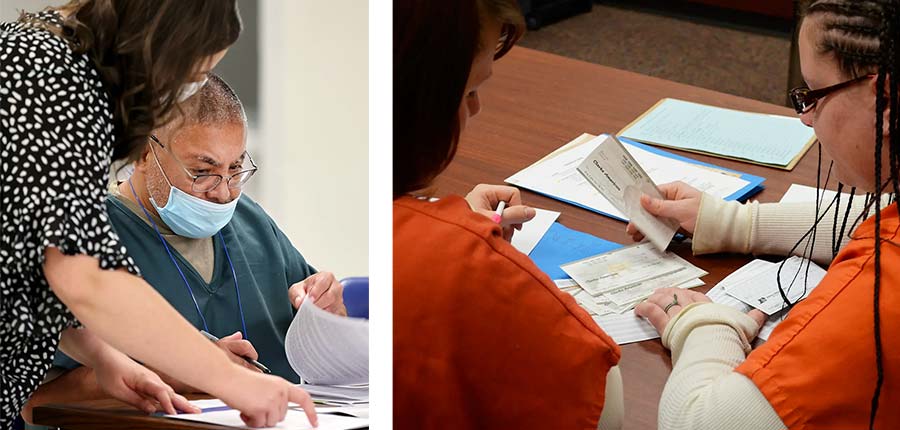 Photos of inmates working on education