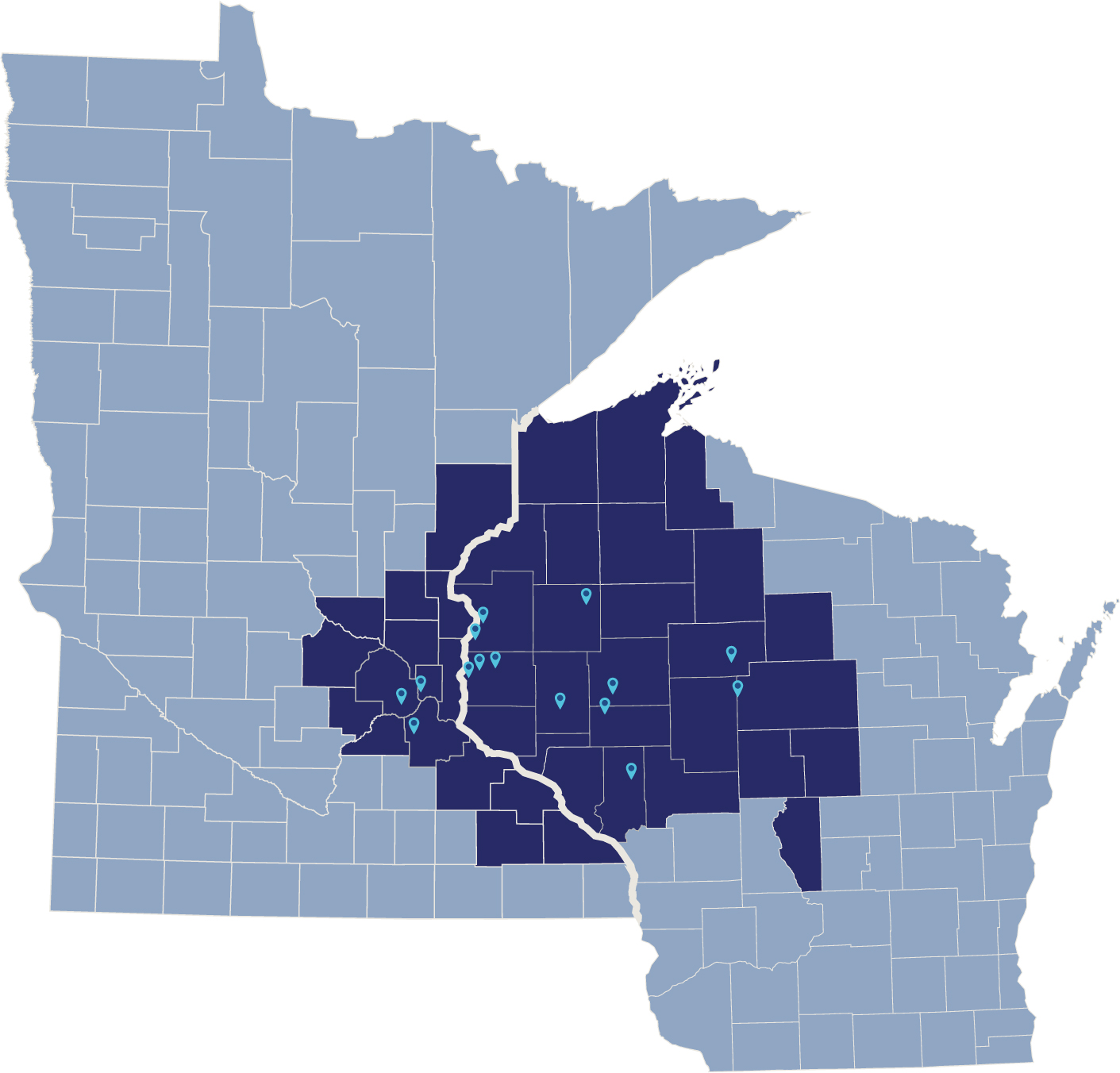 Map of counties for RCU