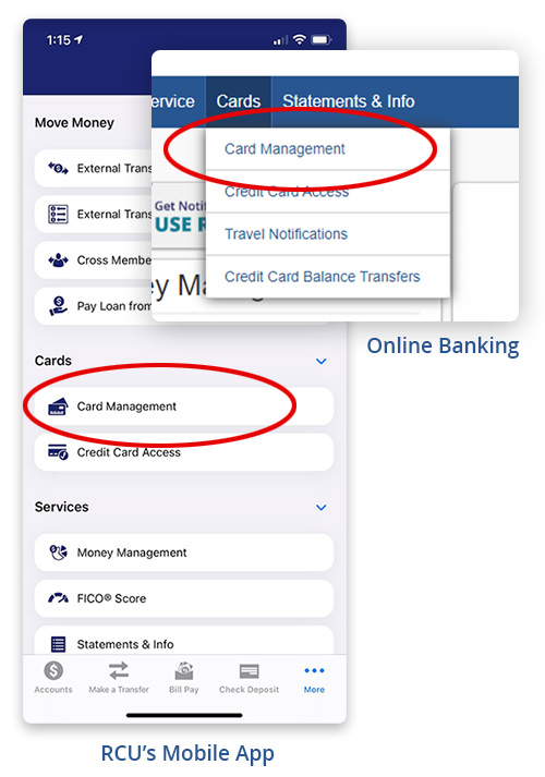 Mobile banking menu and desktop banking menu