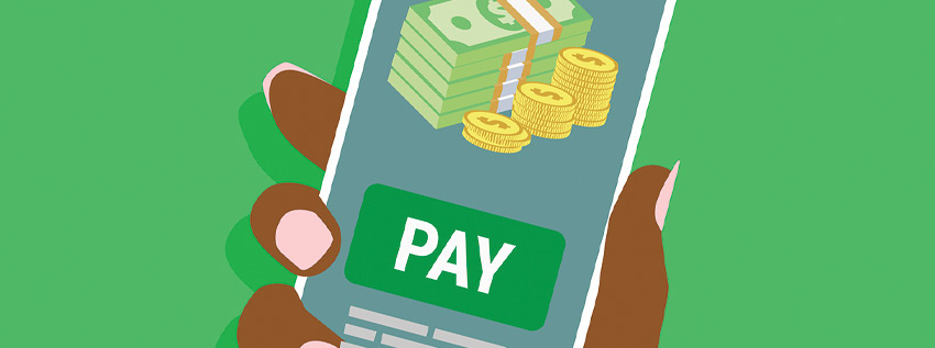 Illustration of someone holding a payment app