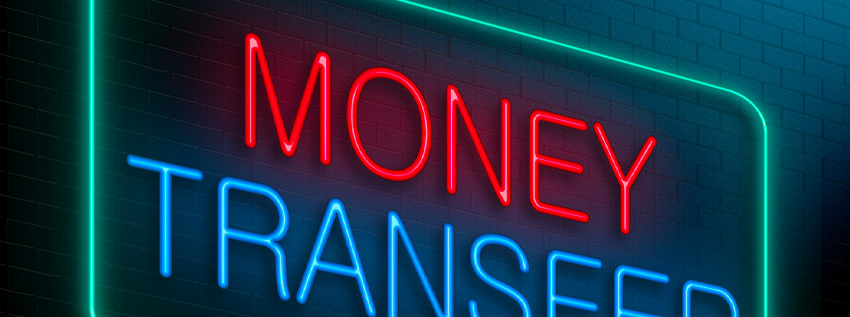 Neon sign saying Money Transfer