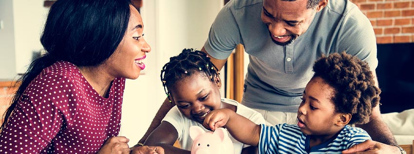 Family learning about money together