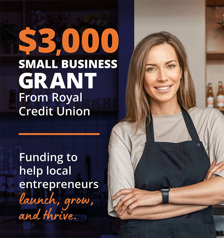 Image a business owner standing next to the $3,000 promo graphic