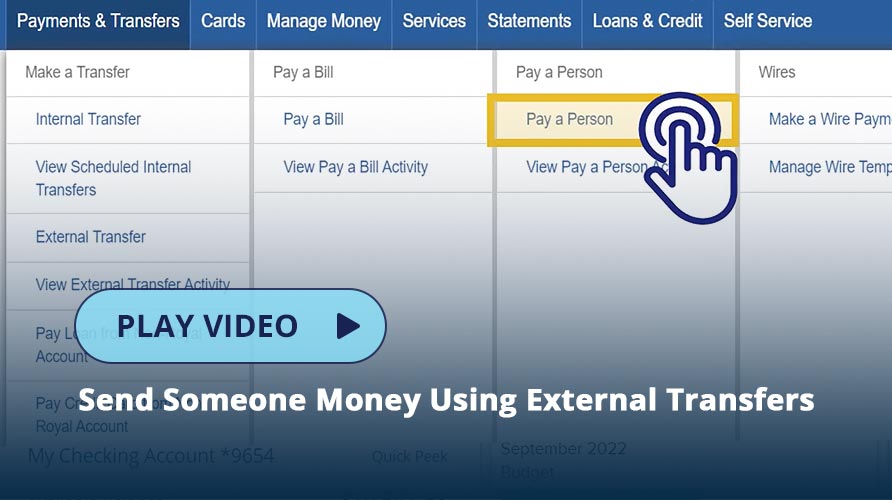 Screenshot of the Pay a person screen