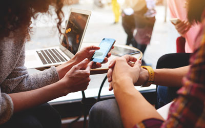 Couple looking at mobile phone