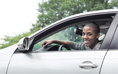 Young man in a car