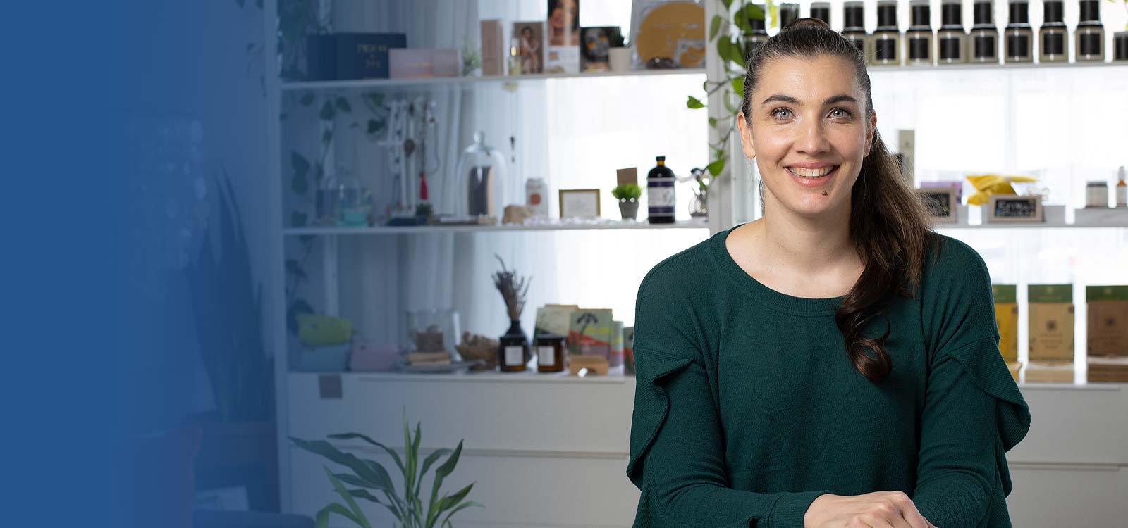 Local businesswoman inside her store