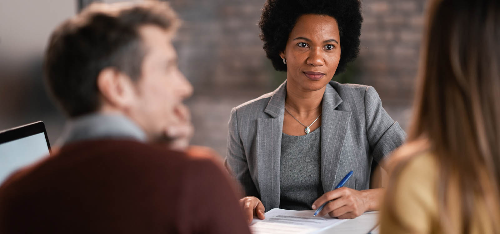 Woman and man meeting at an appointment