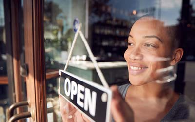 Woman opening her new business