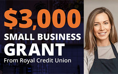 Image a business owner standing next to the $3,000 promo graphic
