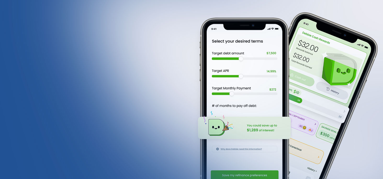 Screen shot of the Debbie Rewards App