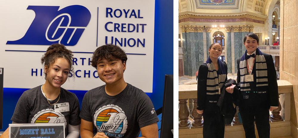 Photos of students at the capital and on site at a school office