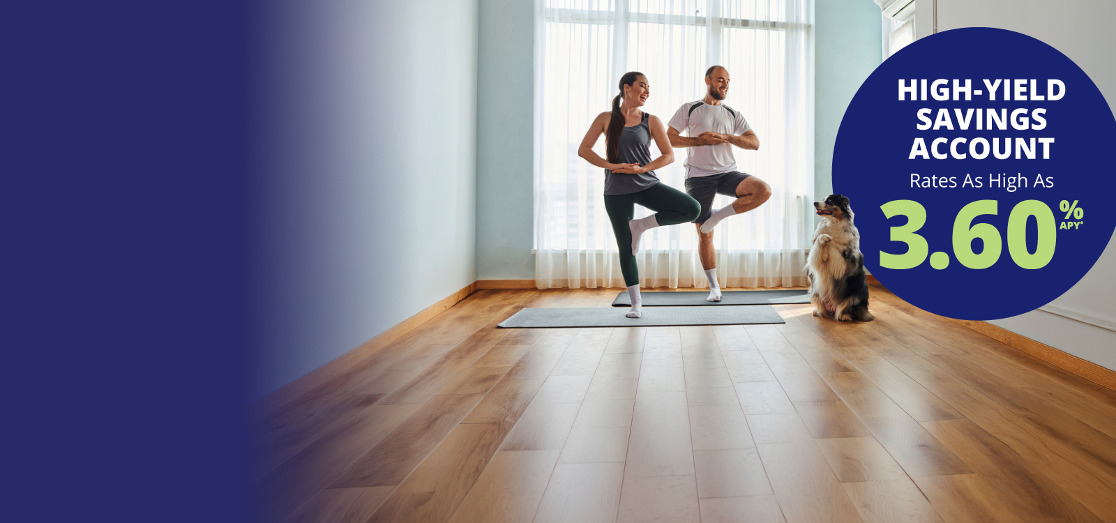 Banner with the 3.60% rate with people working out