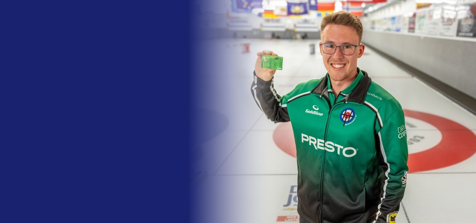 a photo of Team Hebert Curling holding their Royal business debit card