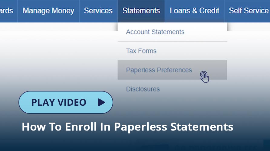 Paperless screen on RCU's Online banking platform