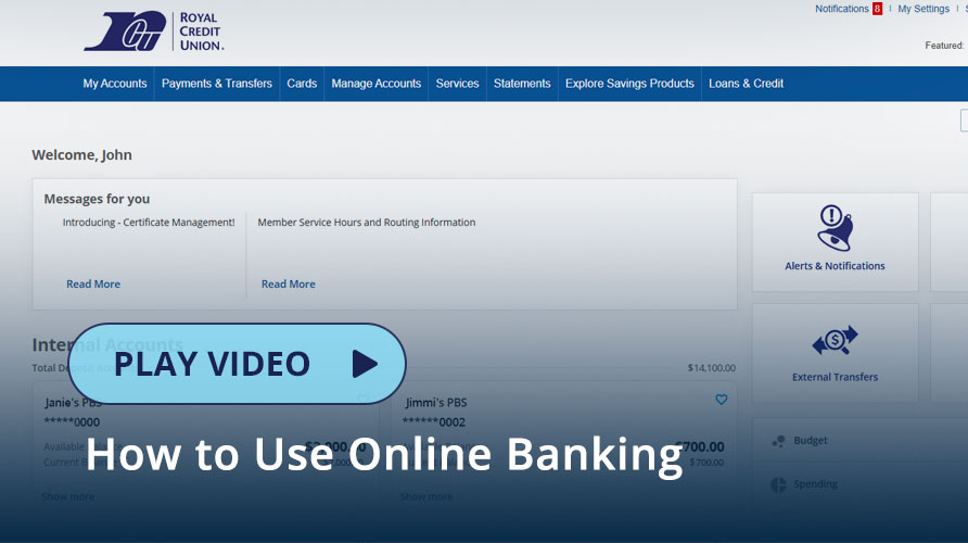 Online banking dashboard screen