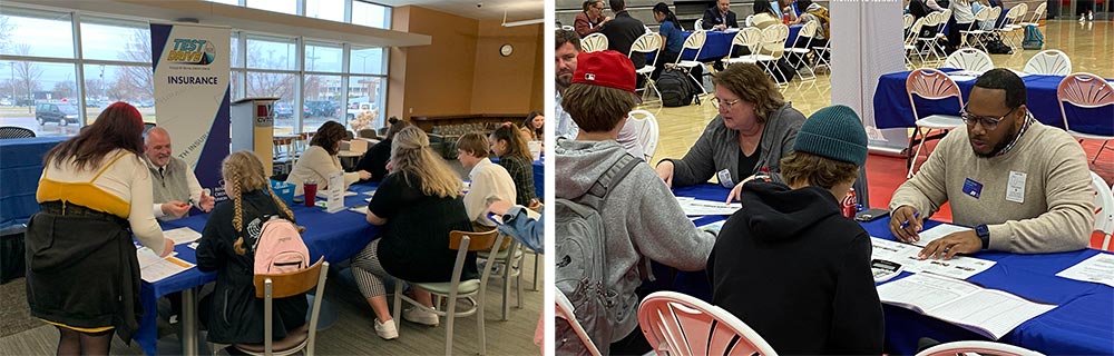 Group of students working with teachers at Test Drive event