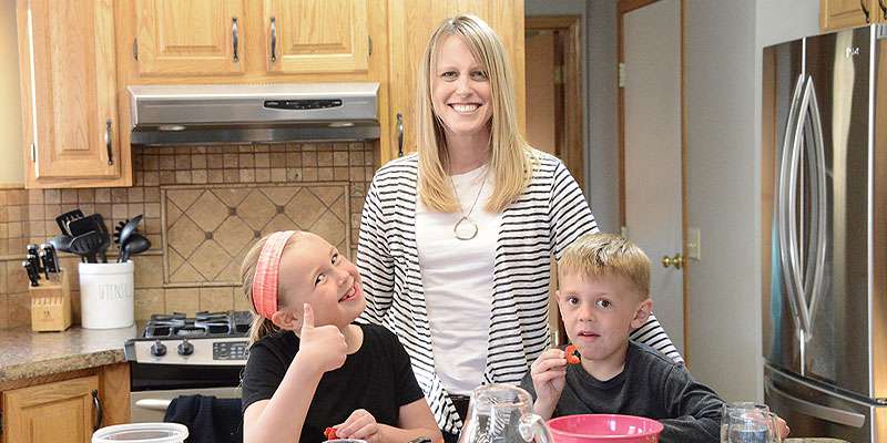 mom and kids in kitchen