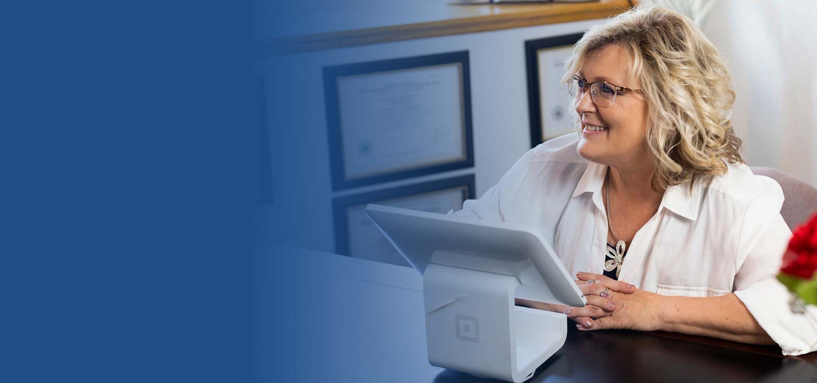 Woman using desktop deposit