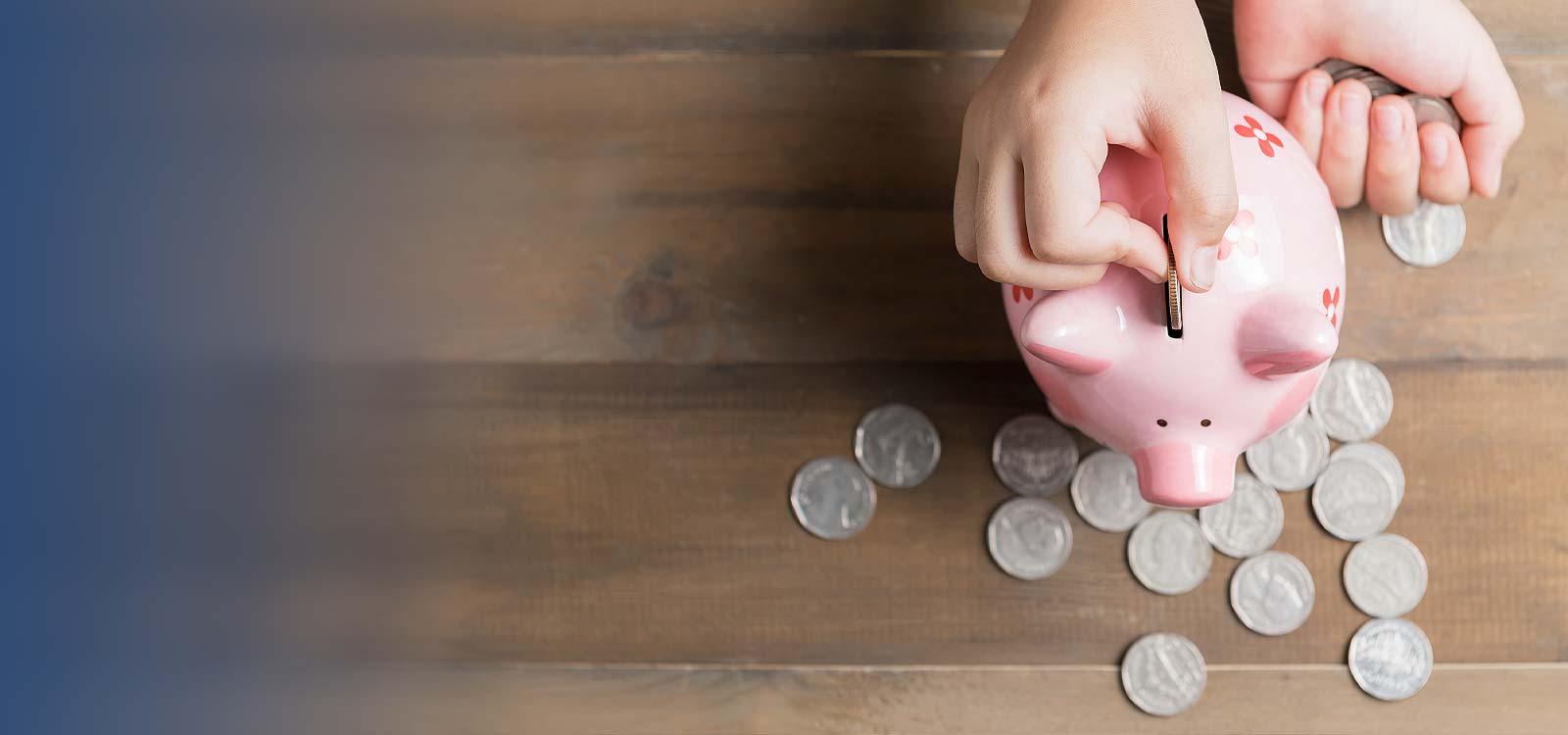 Childs hand and piggy bank