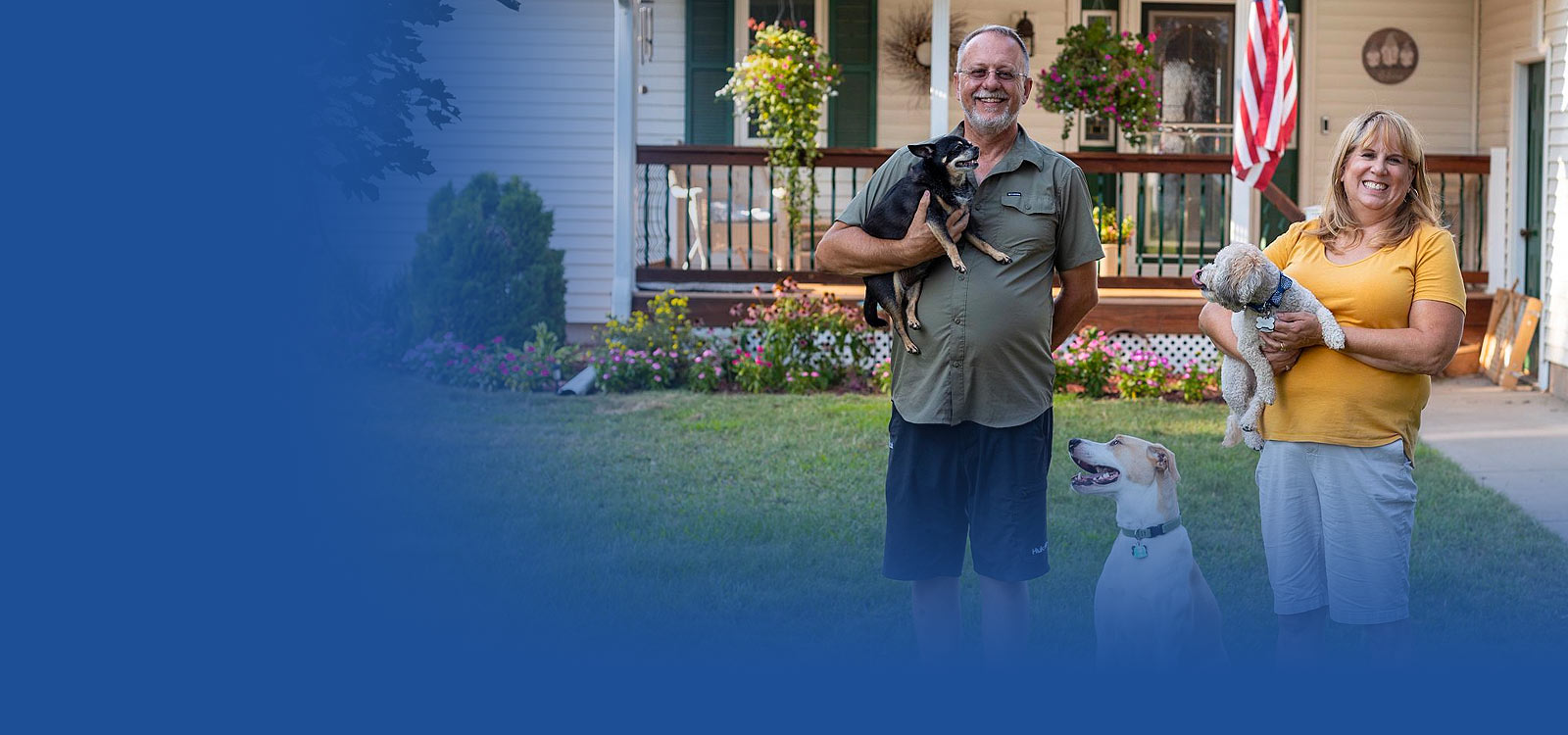 Husband and wife with their pets