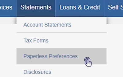 Screenshot of Pperless Statements on Online Banking